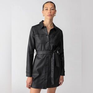 NWT (XS) SANCTUARY Coated Denim Dress Black Belt Pockets - Size XS